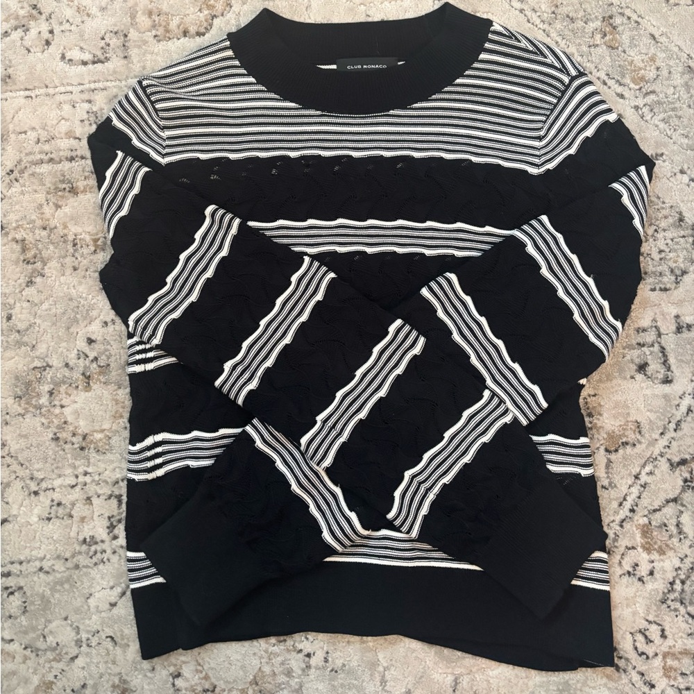 Club Monaco Black and White Striped Sweater
